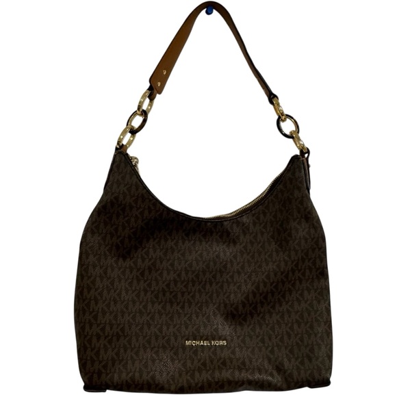 Michael Kors MK Isabella Convertible Shoulder Bag Purse Signature Brown Logo - Picture 1 of 13